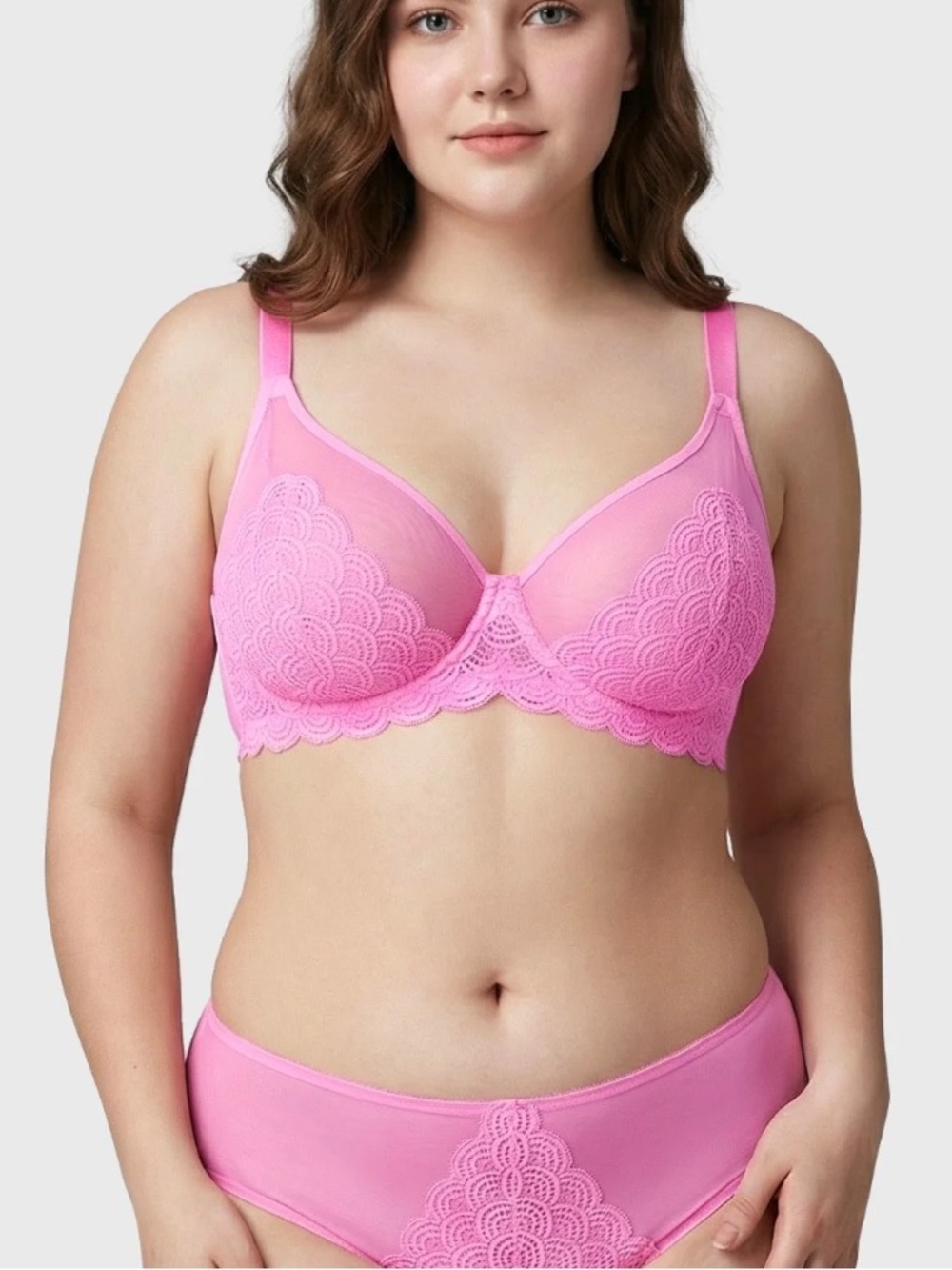 NWT HSIA Mermaid Scales Sheer Lace Bra in Bubblegum Pink